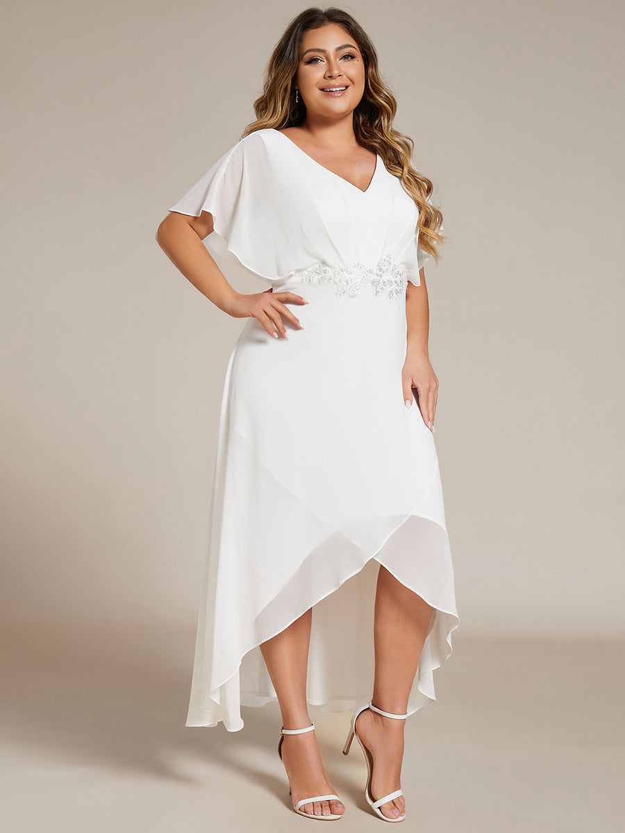 Robe De Soirée En Mousseline De Soie Col En V Manches Chauve-Souris Taille Trapèze Grande Taille #Couleur_Blanc