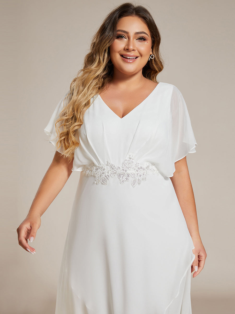 Robe De Soirée En Mousseline De Soie Col En V Manches Chauve-Souris Taille Trapèze Grande Taille #Couleur_Blanc