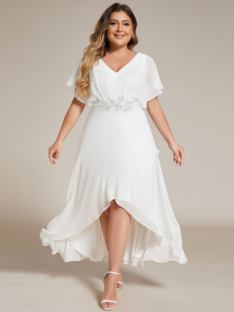 Robe De Soirée En Mousseline De Soie Col En V Manches Chauve-Souris Taille Trapèze Grande Taille #Couleur_Blanc