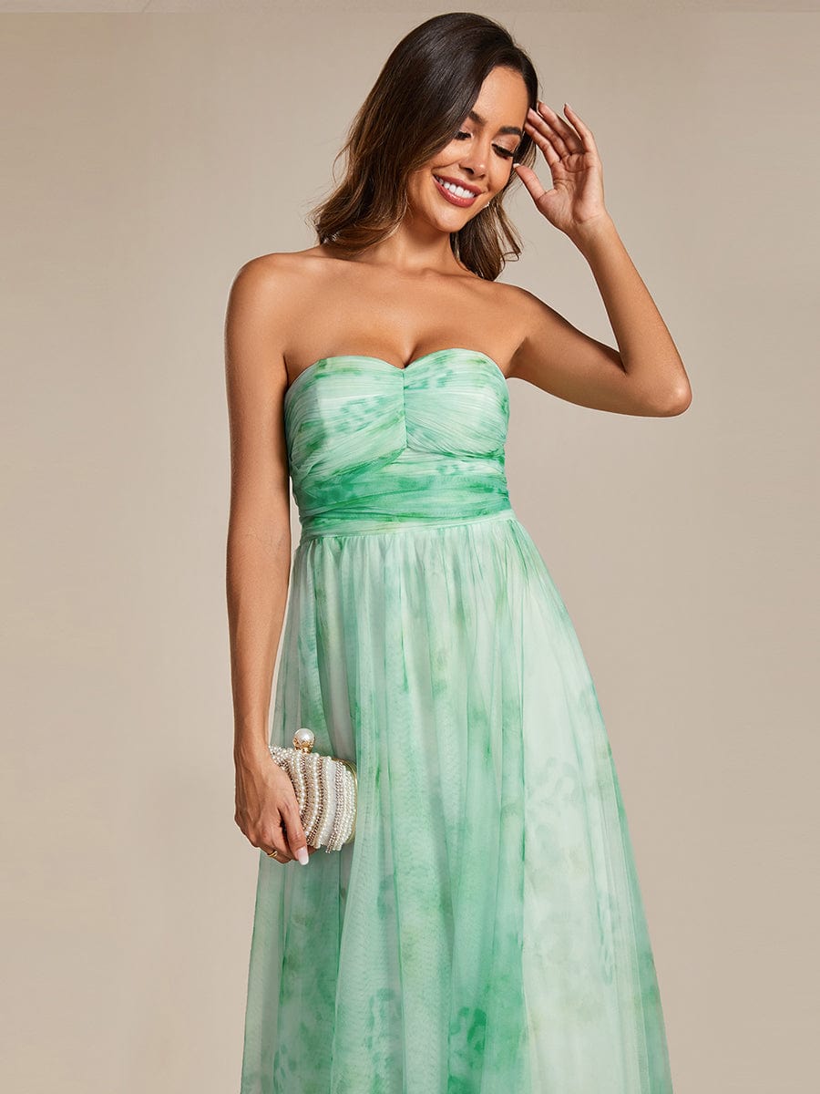 Robe de soirée taille empire florale sans bretelles multidirectionnelle avec plissé #Couleur_Menthe Verte