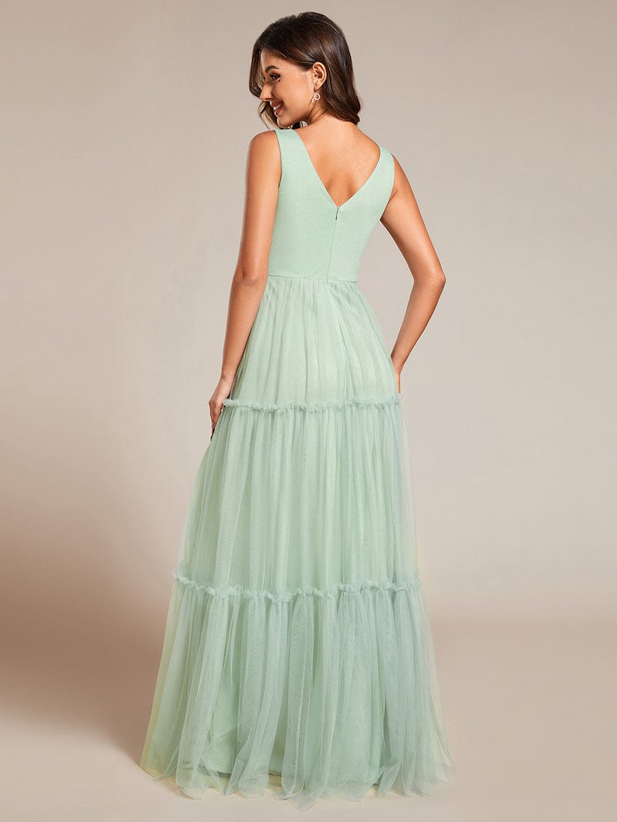 Robe de soirée en tulle transparent sans manches avec appliques #Couleur_Menthe Verte