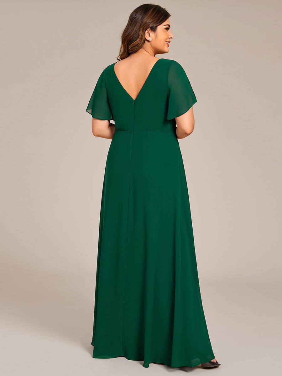 Robe de soir¨¦e longue ¨¤ col en V et appliques ¨¤ la taille grande taille #Couleur_Vert Fonce