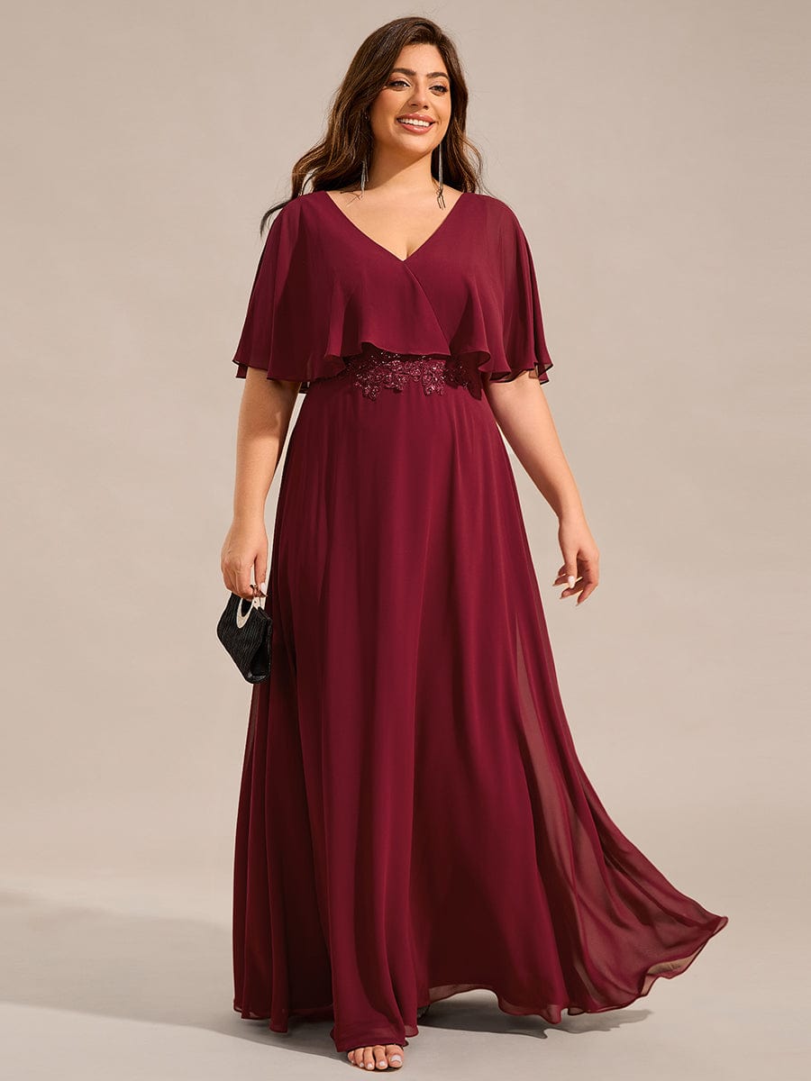 Robe longue de soirée en mousseline de soie grande taille #Couleur_Bordeaux