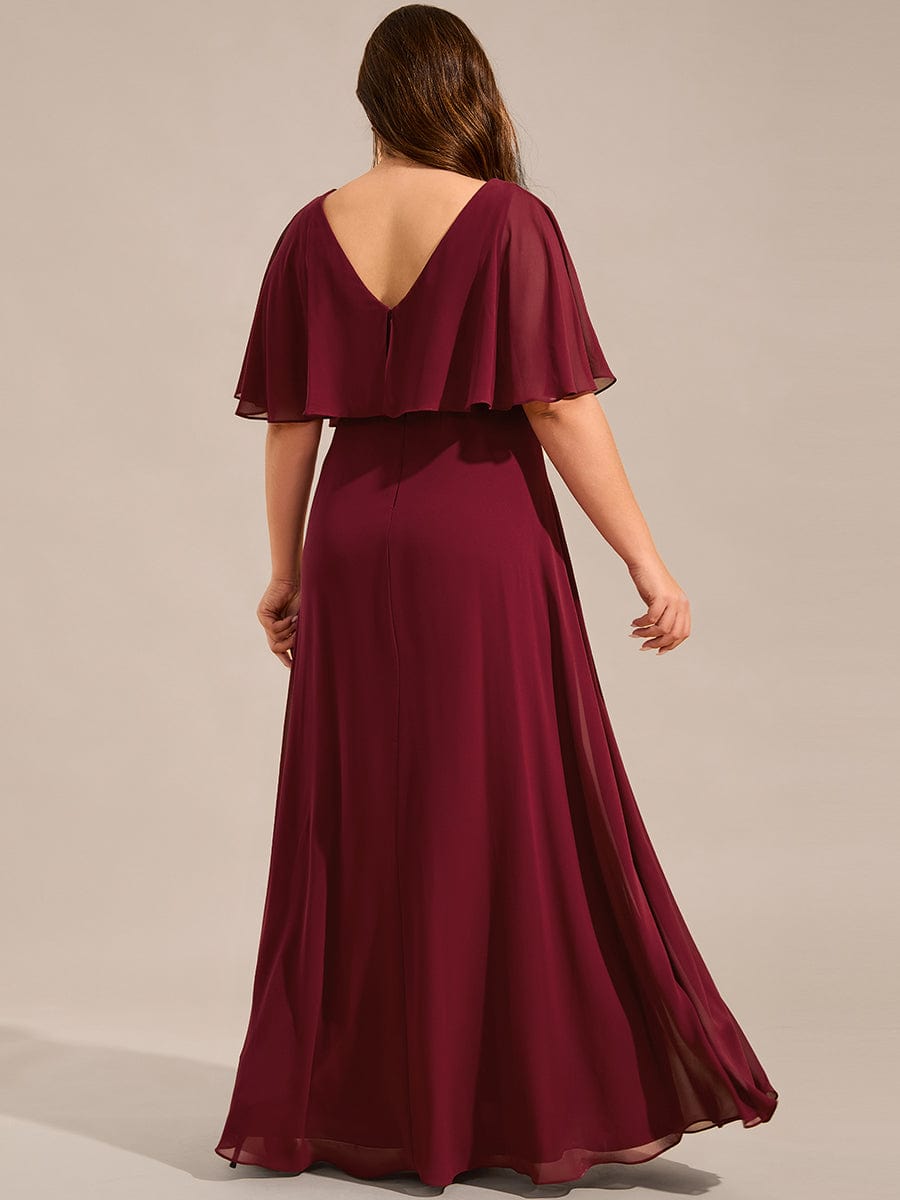 Robe longue de soirée en mousseline de soie grande taille #Couleur_Bordeaux