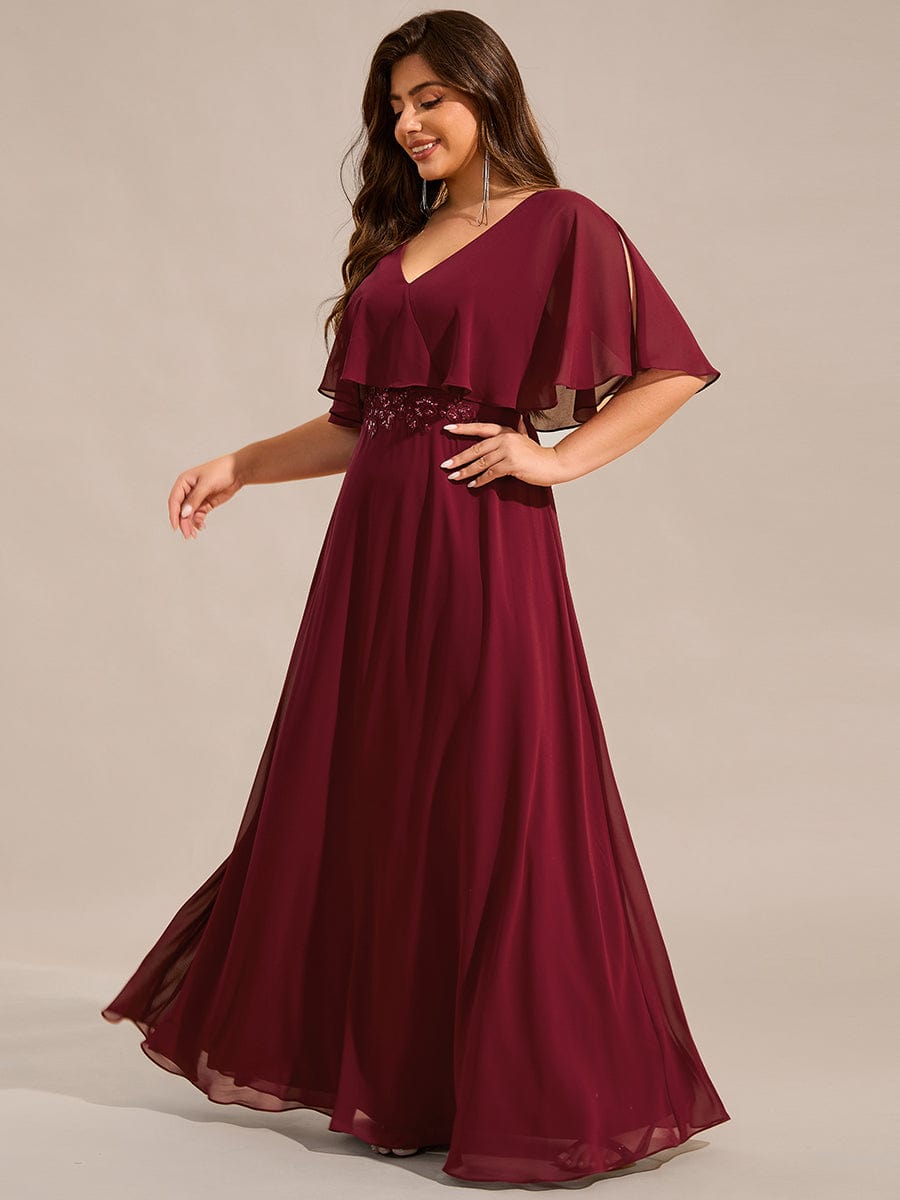 Robe longue de soirée en mousseline de soie grande taille #Couleur_Bordeaux