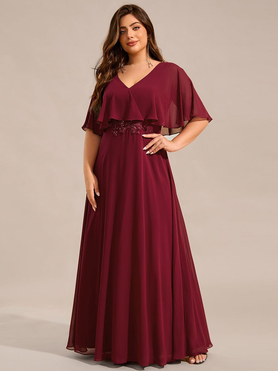 Robe longue de soirée en mousseline de soie grande taille #Couleur_Bordeaux