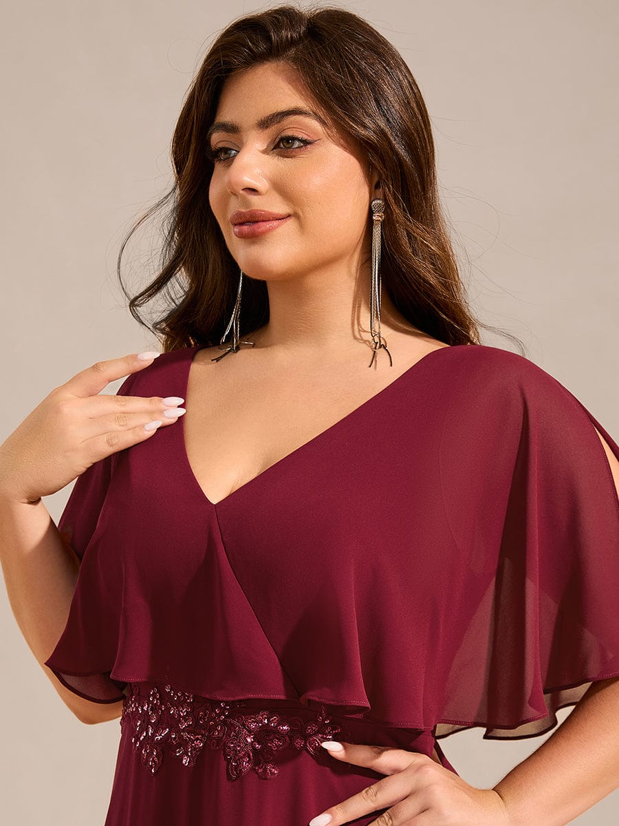 Robe longue de soirée en mousseline de soie grande taille #Couleur_Bordeaux