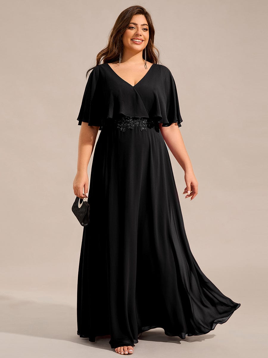 Robe longue de soirée en mousseline de soie grande taille #Couleur_Noir