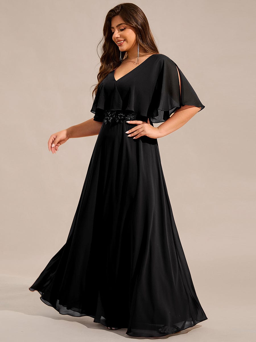 Robe longue de soirée en mousseline de soie grande taille #Couleur_Noir