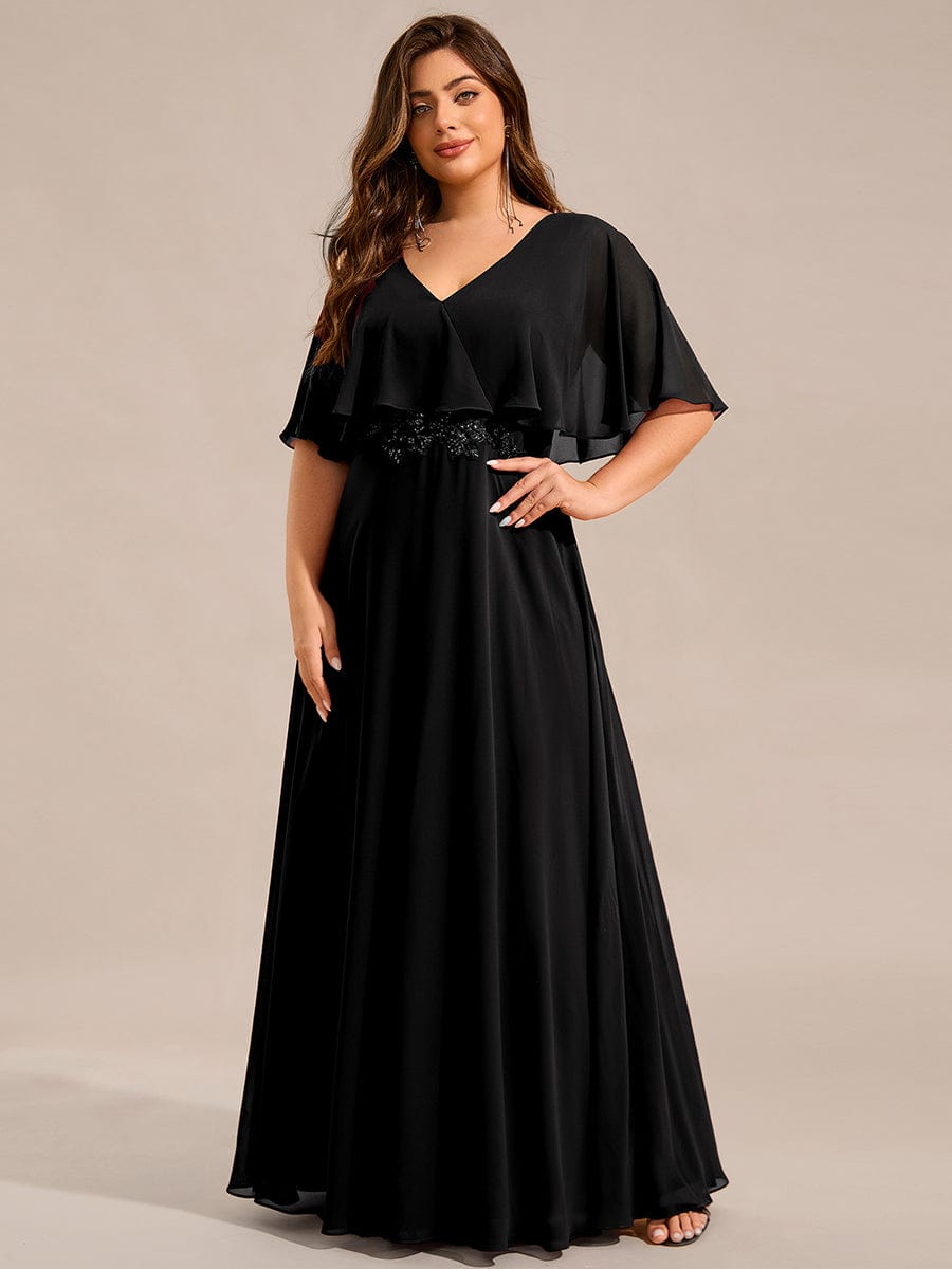 Robe longue de soirée en mousseline de soie grande taille #Couleur_Noir