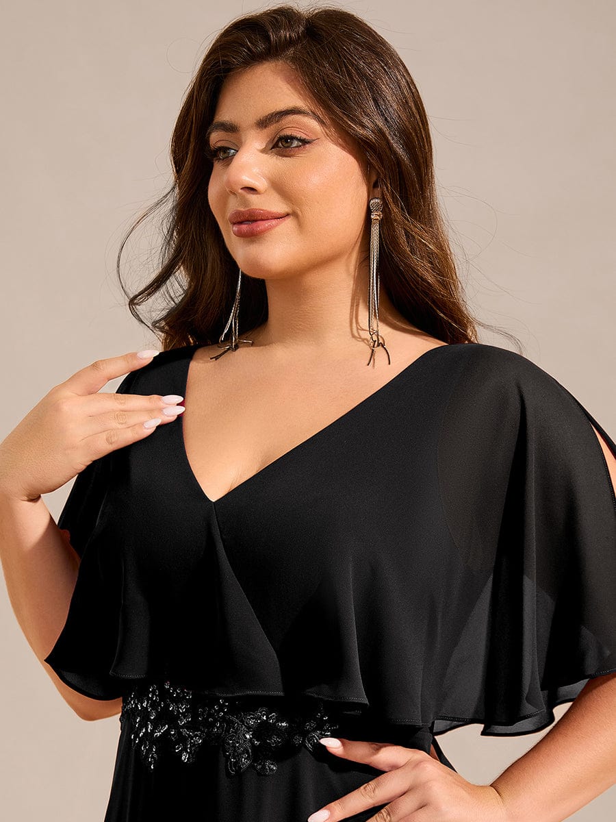 Robe longue de soirée en mousseline de soie grande taille #Couleur_Noir