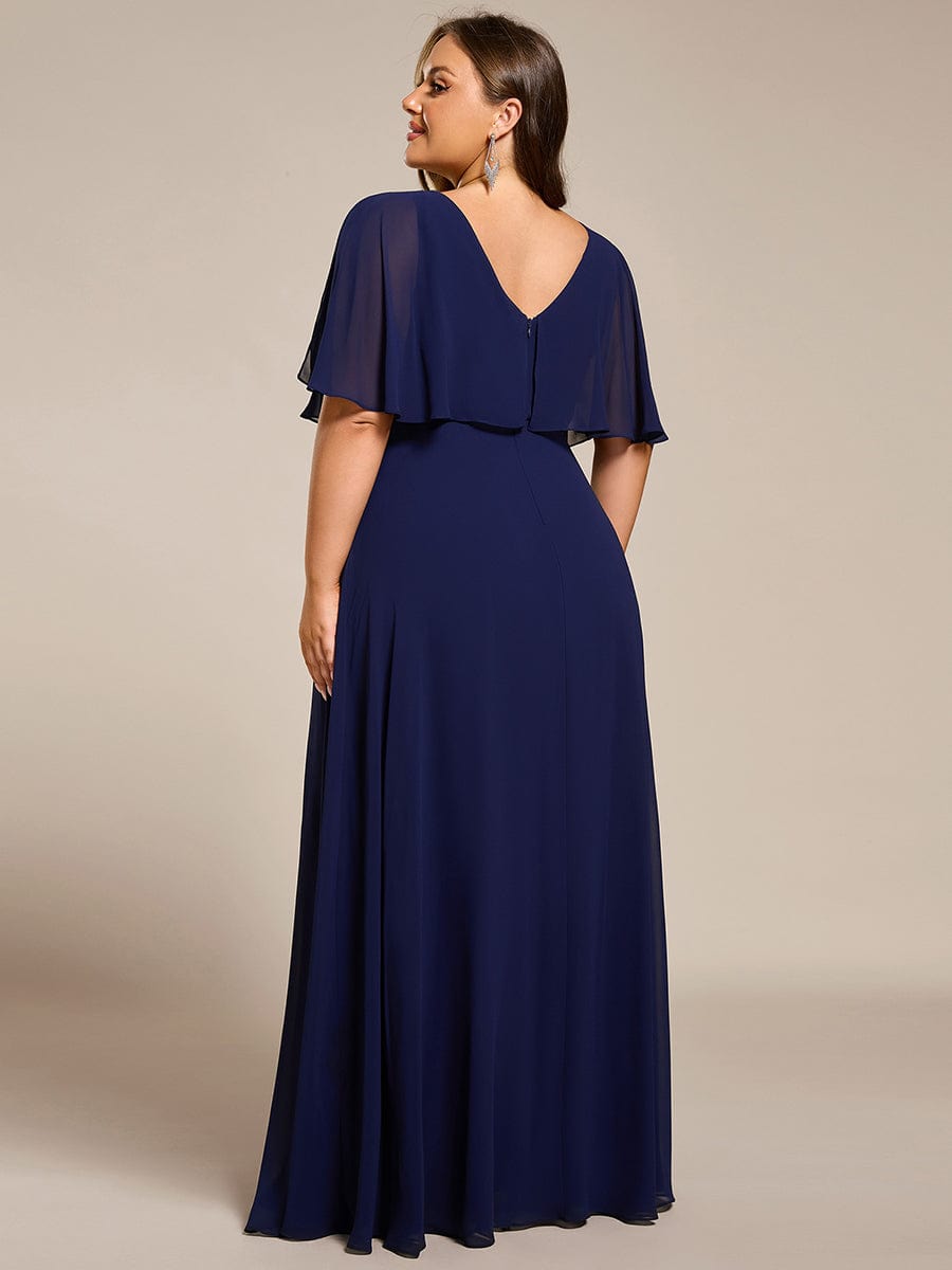 Robe longue de soirée en mousseline de soie grande taille #Couleur_Bleu Marine