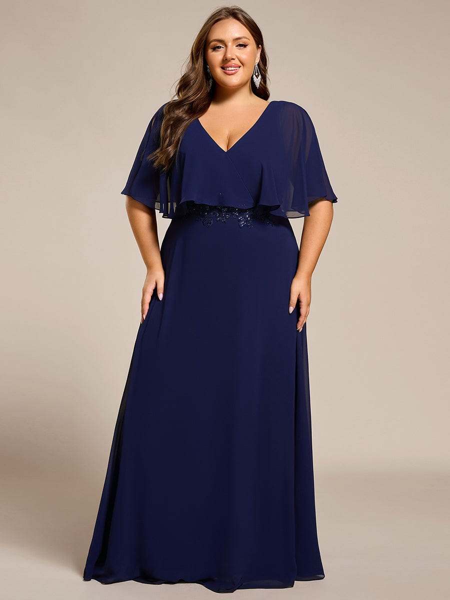 Robe longue de soirée en mousseline de soie grande taille #Couleur_Bleu Marine