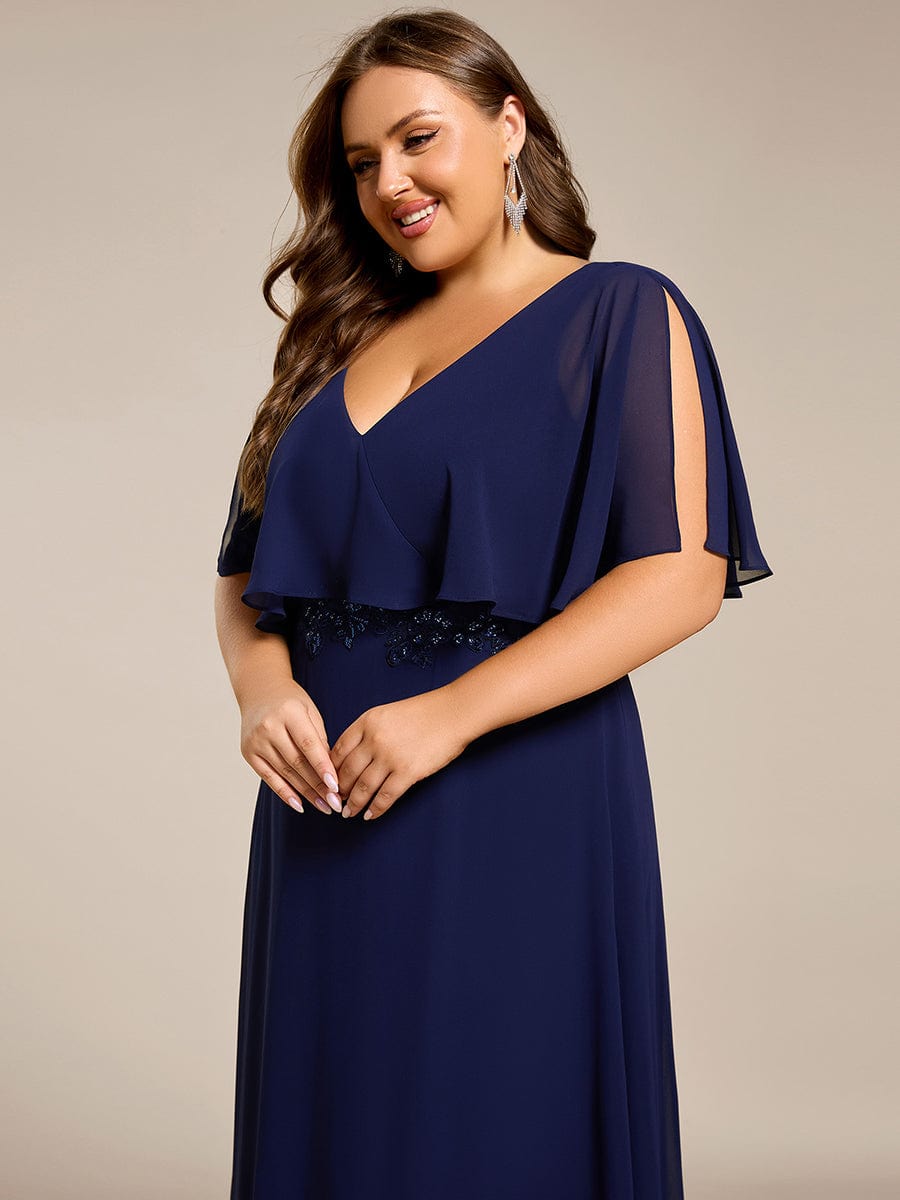 Robe longue de soirée en mousseline de soie grande taille #Couleur_Bleu Marine