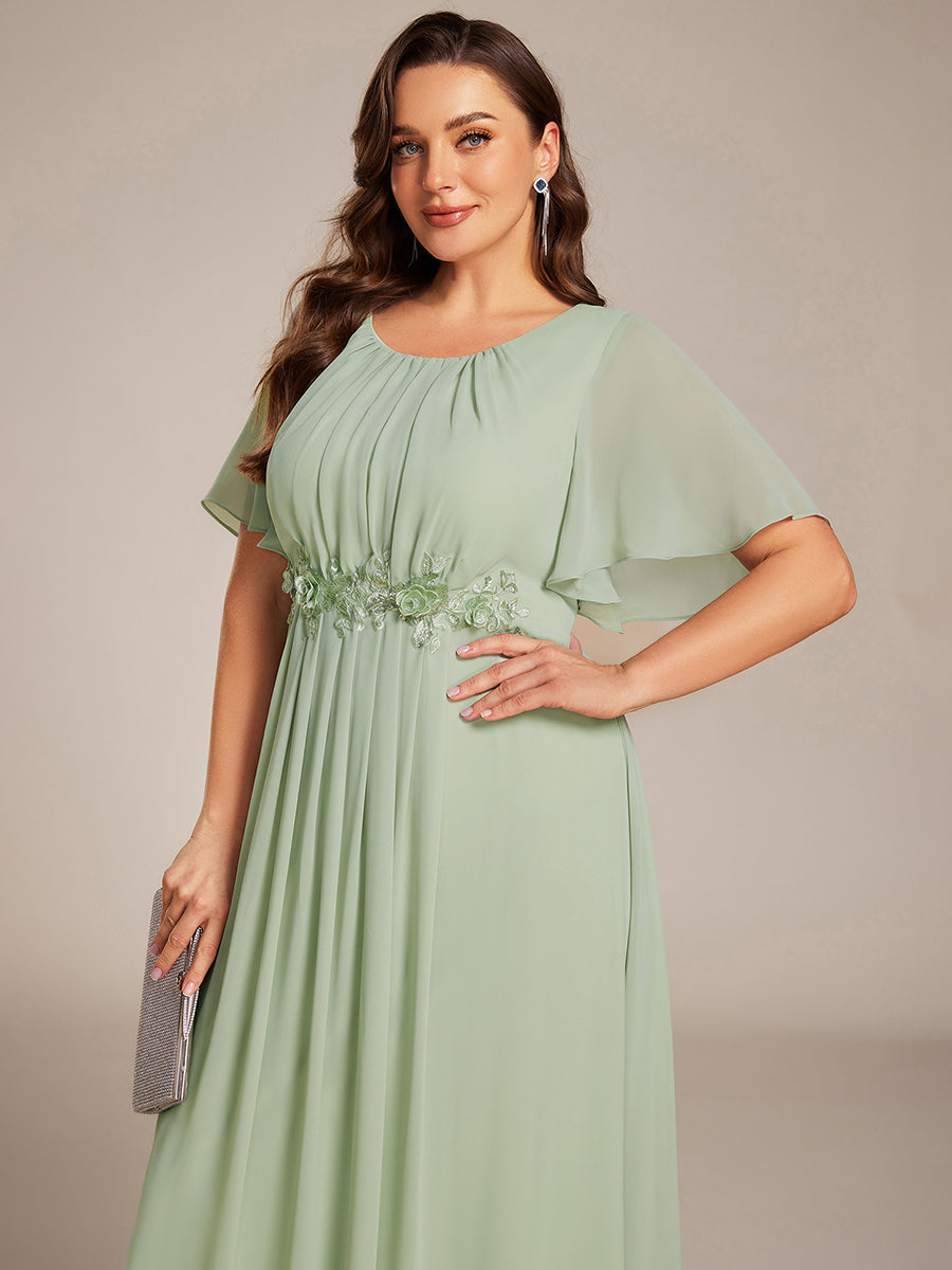 Robe de soirée trapèze à manches courtes et appliques plissées #Couleur_Menthe Verte