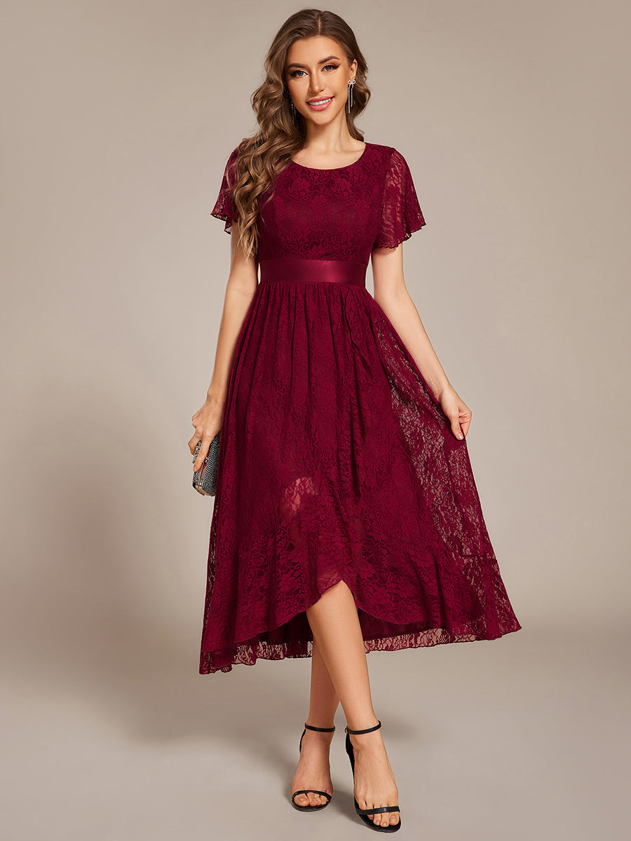 Robe d'invitée de mariage coupe A en dentelle #Couleur_Bordeaux