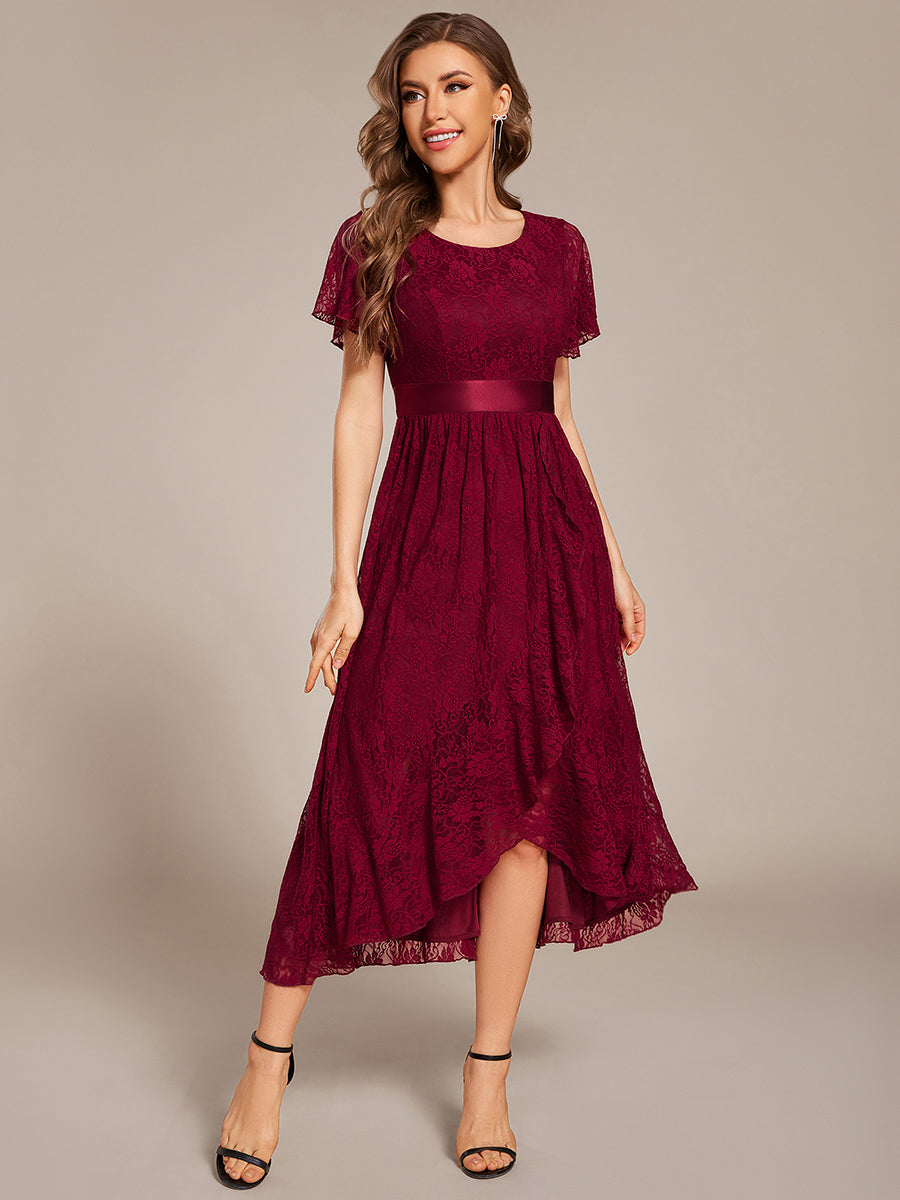 Robe d'invitée de mariage coupe A en dentelle #Couleur_Bordeaux