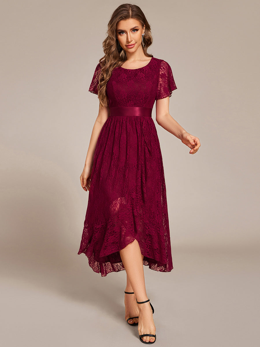 Robe d'invitée de mariage coupe A en dentelle #Couleur_Bordeaux