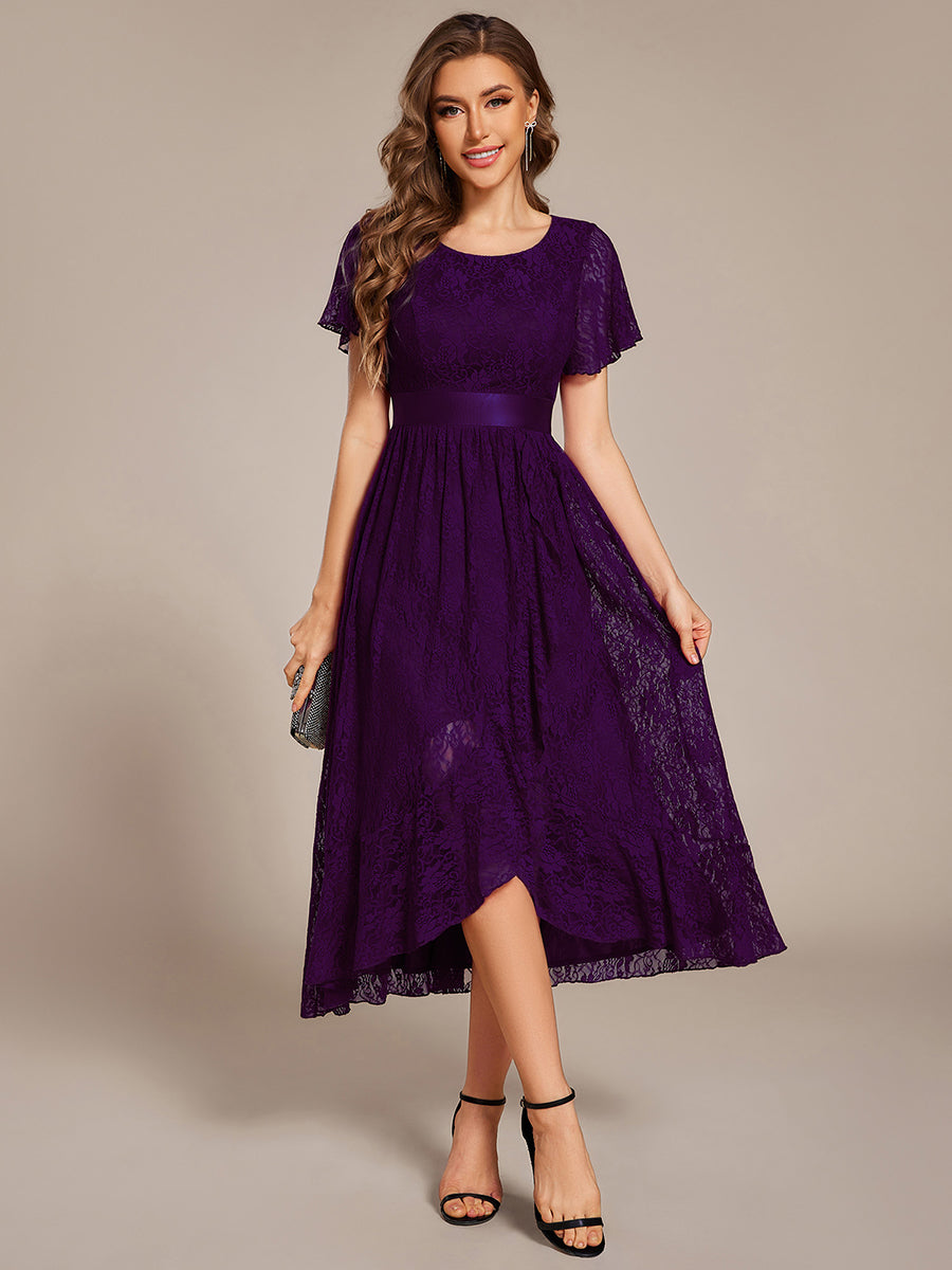 Robe d'invitée de mariage coupe A en dentelle #Couleur_Violet Fonce