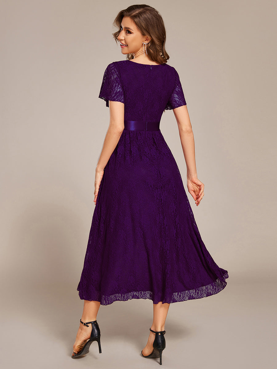 Robe d'invitée de mariage coupe A en dentelle #Couleur_Violet Fonce