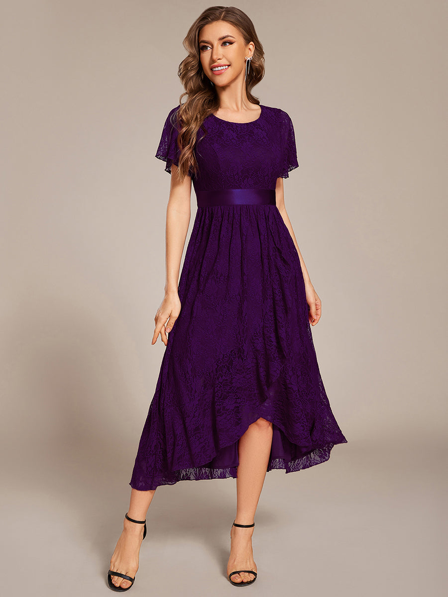 Robe d'invitée de mariage coupe A en dentelle #Couleur_Violet Fonce