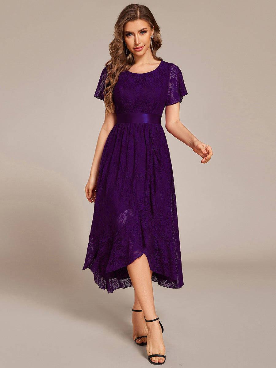 Robe d'invitée de mariage coupe A en dentelle #Couleur_Violet Fonce