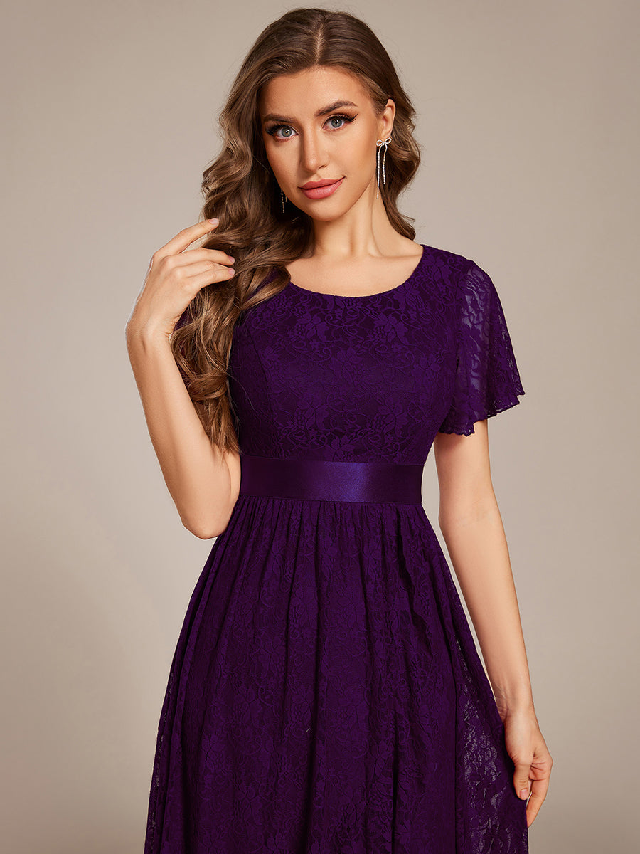 Robe d'invitée de mariage coupe A en dentelle #Couleur_Violet Fonce