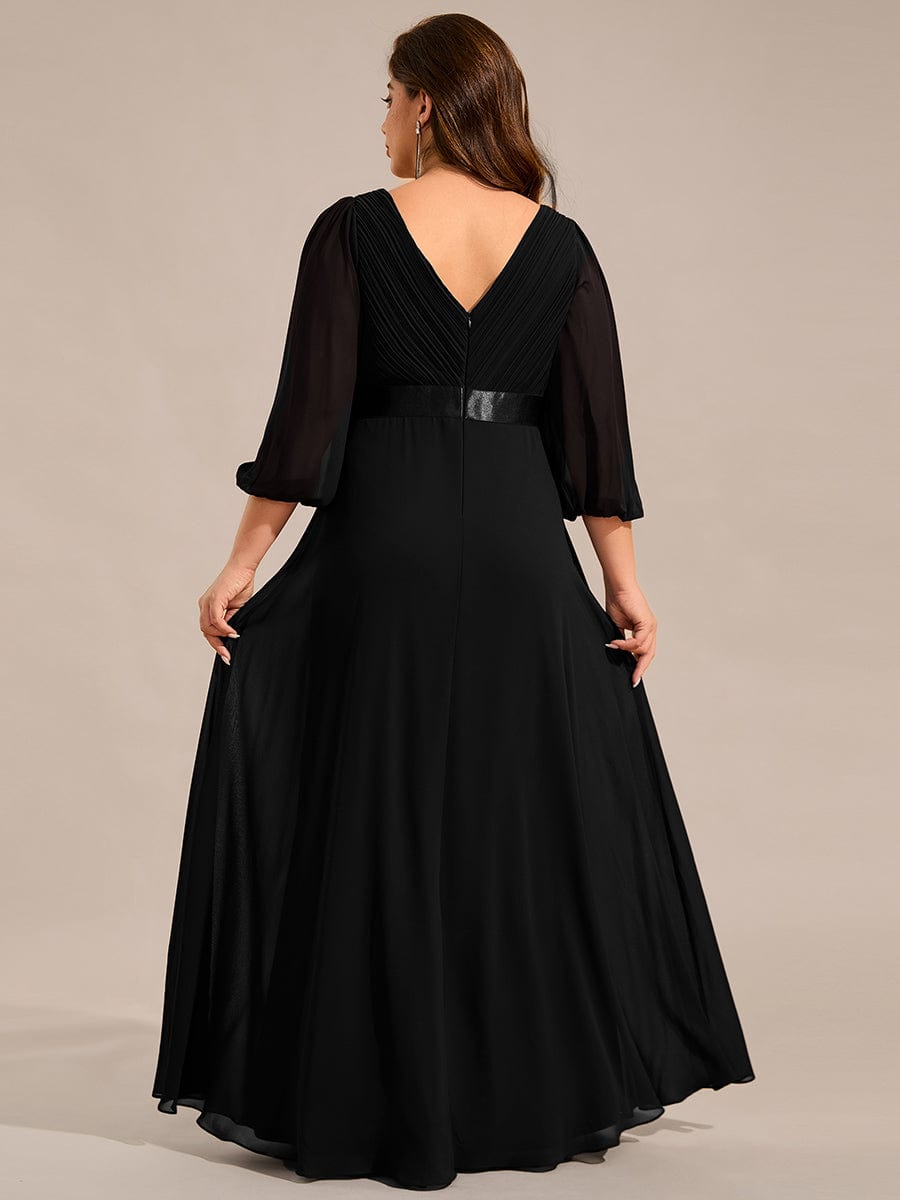 Robe de soirée trapèze taille empire en mousseline à manches longues #Couleur_Noir