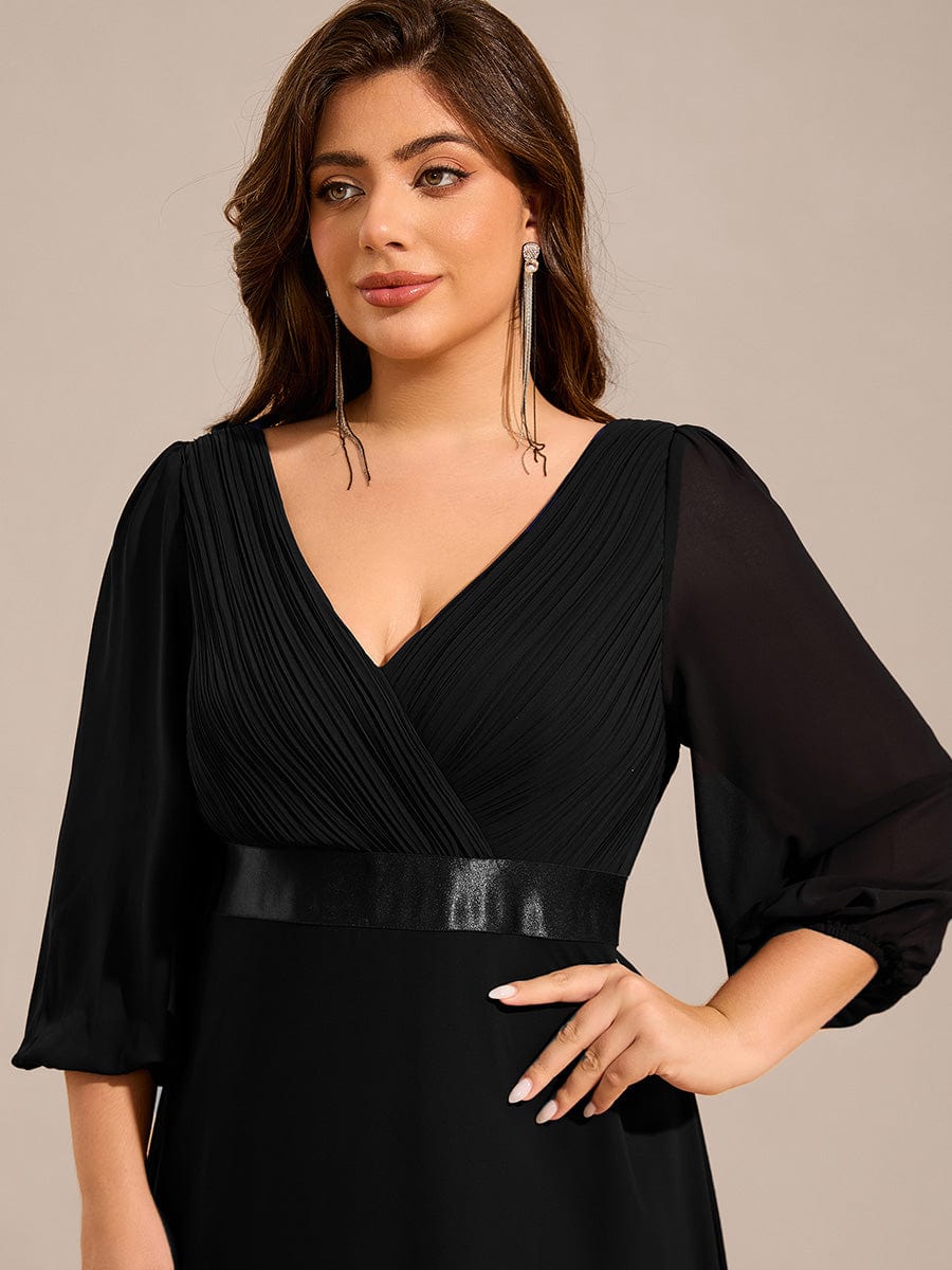 Robe de soirée trapèze taille empire en mousseline à manches longues #Couleur_Noir