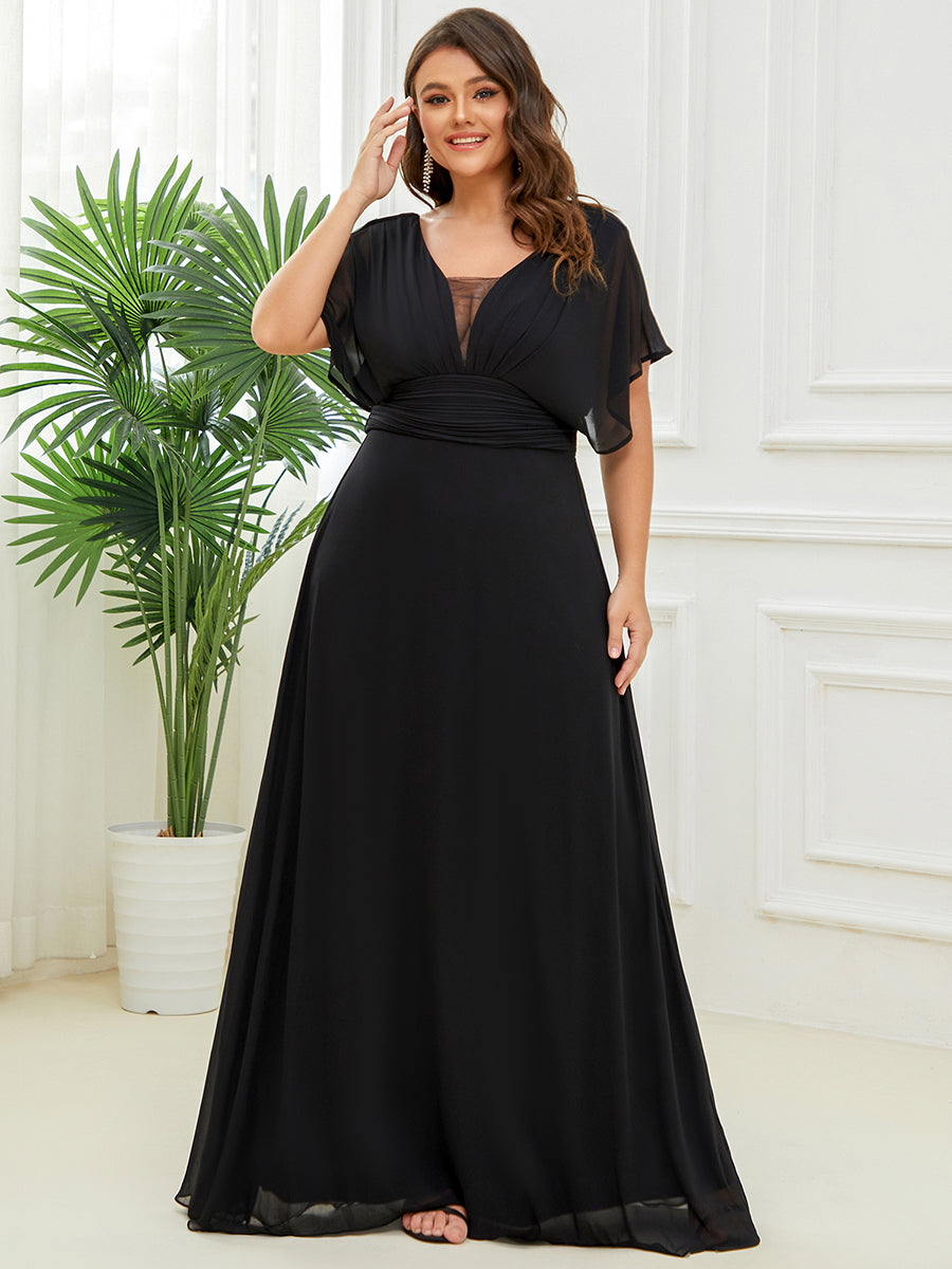 Robe de soirée longue en mousseline de soie à taille empire coupe A #Couleur_Noir