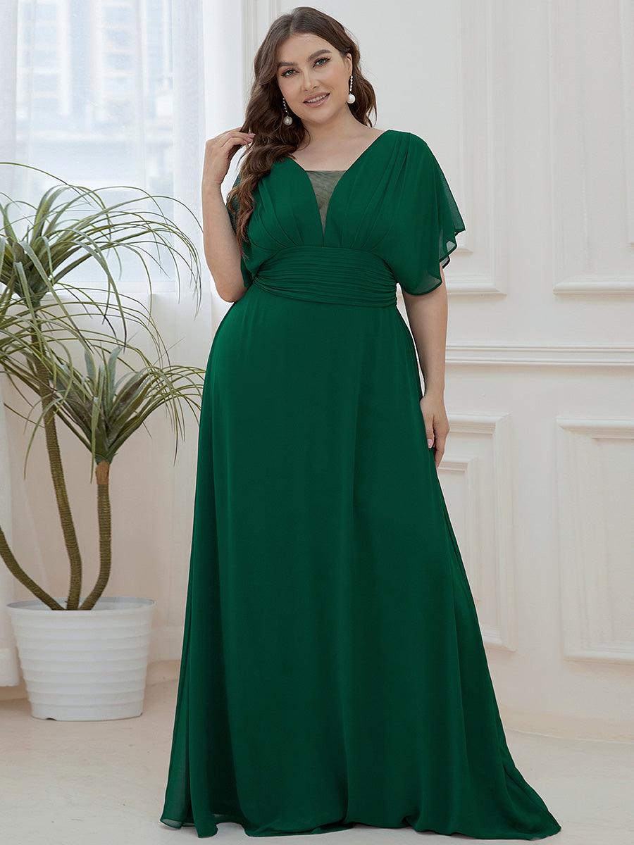 Robe de soirée longue en mousseline de soie à taille empire coupe A #Couleur_Vert Fonce