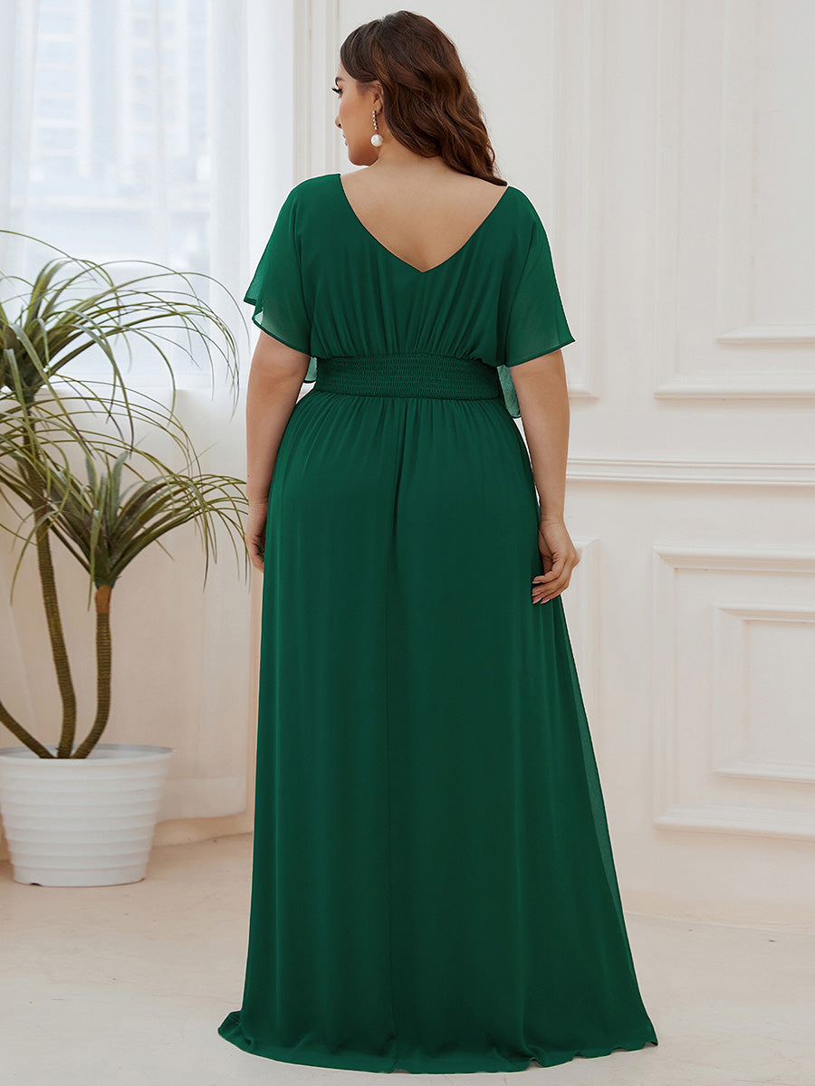 Robe de soirée longue en mousseline de soie à taille empire coupe A #Couleur_Vert Fonce