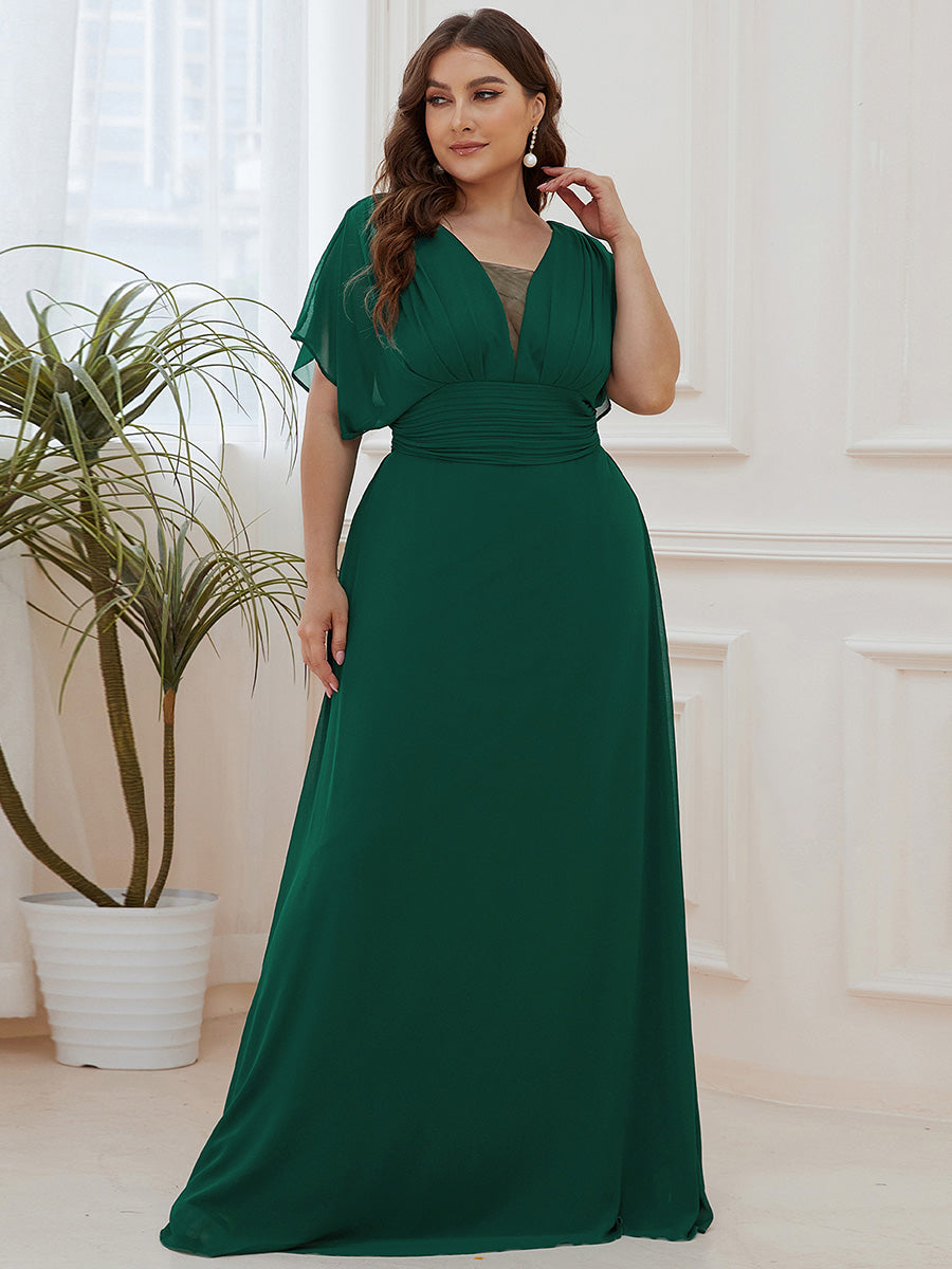 Robe de soirée longue en mousseline de soie à taille empire coupe A #Couleur_Vert Fonce