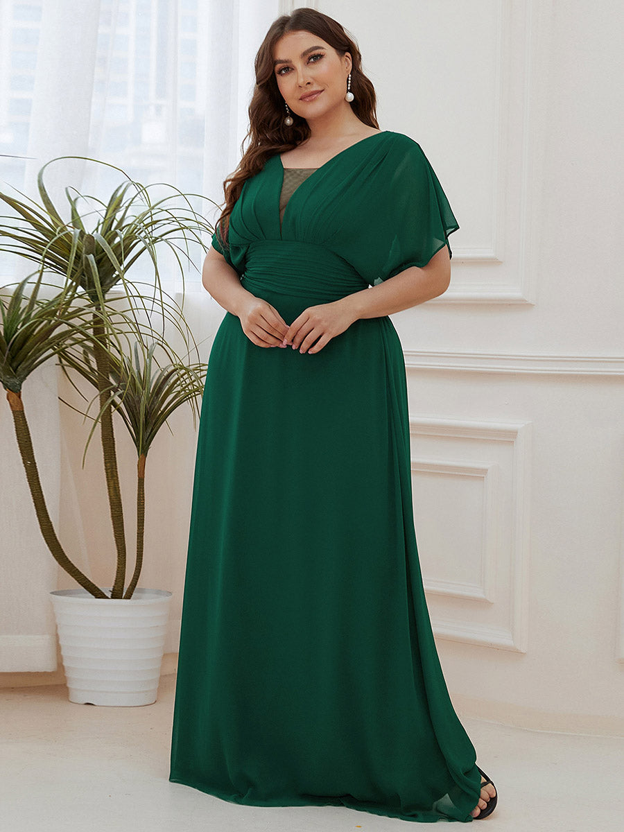 Robe de soirée longue en mousseline de soie à taille empire coupe A #Couleur_Vert Fonce