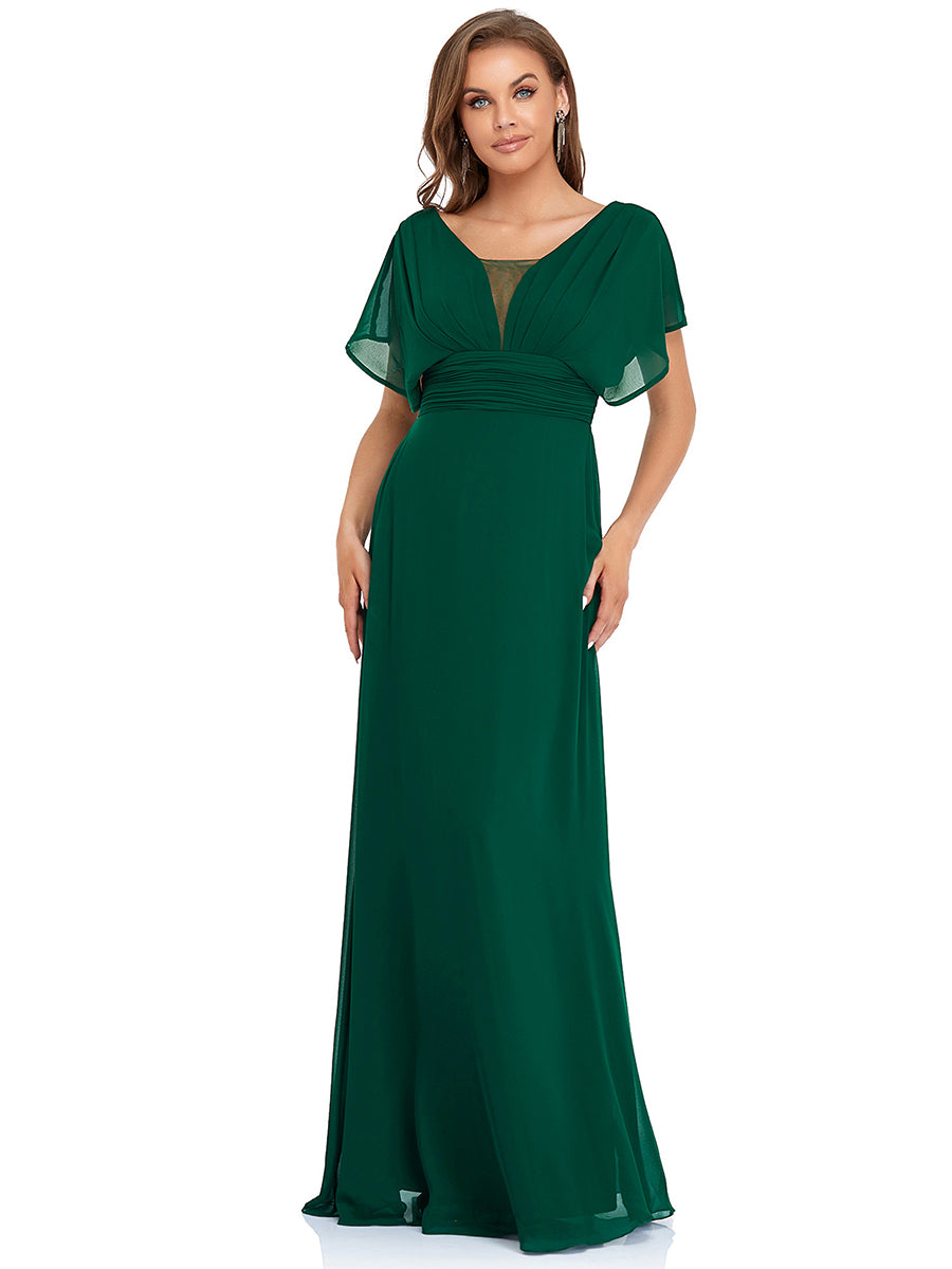 Robe de soirée longue en mousseline de soie à taille empire coupe A #Couleur_Vert Fonce