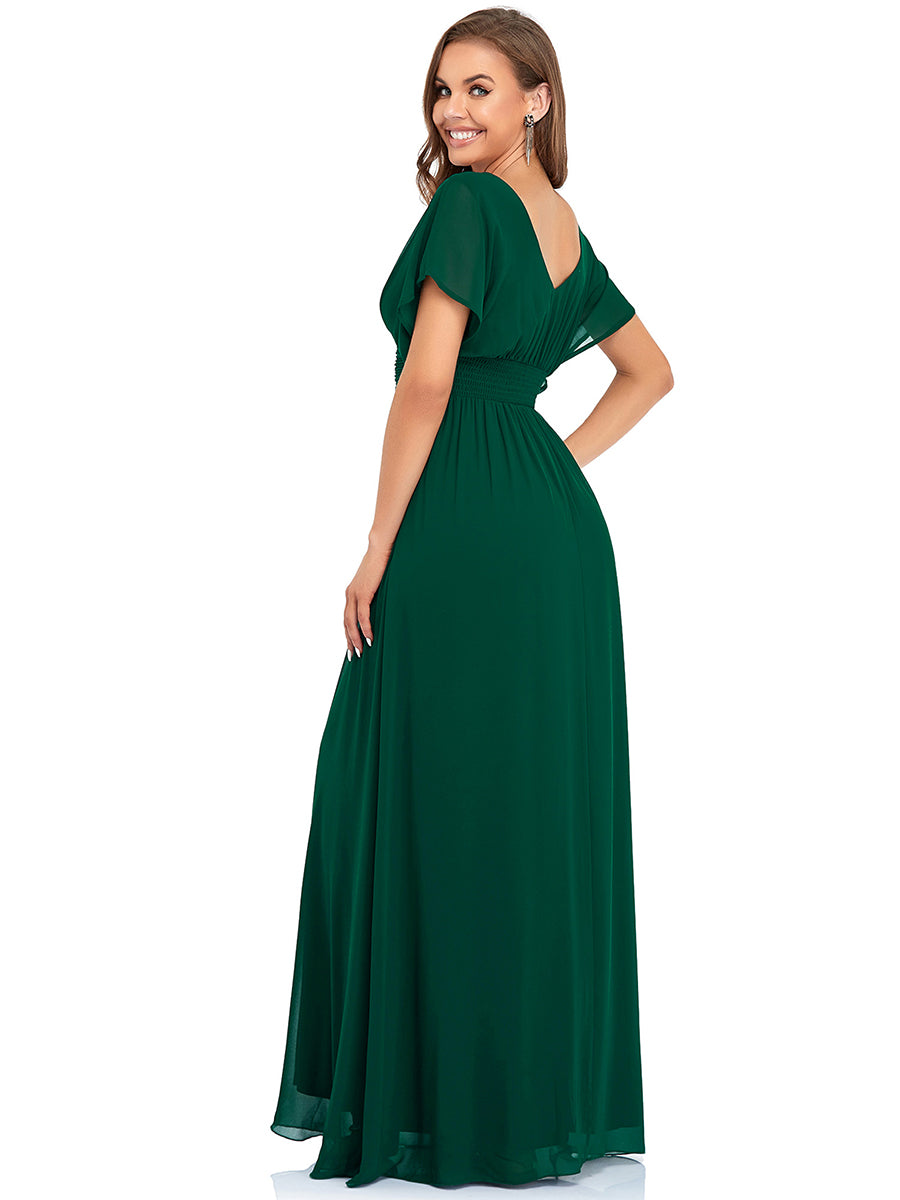 Robe de soirée longue en mousseline de soie à taille empire coupe A #Couleur_Vert Fonce