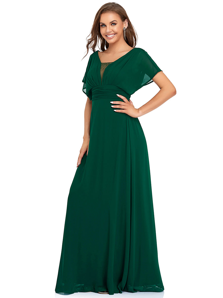 Robe de soirée longue en mousseline de soie à taille empire coupe A #Couleur_Vert Fonce