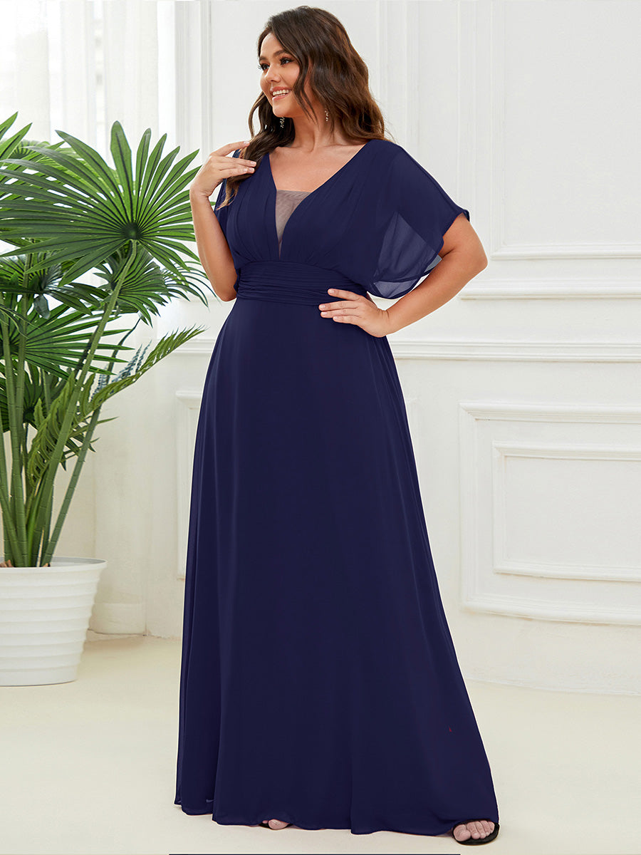 Robe de soirée longue en mousseline de soie à taille empire coupe A #Couleur_Bleu Marine