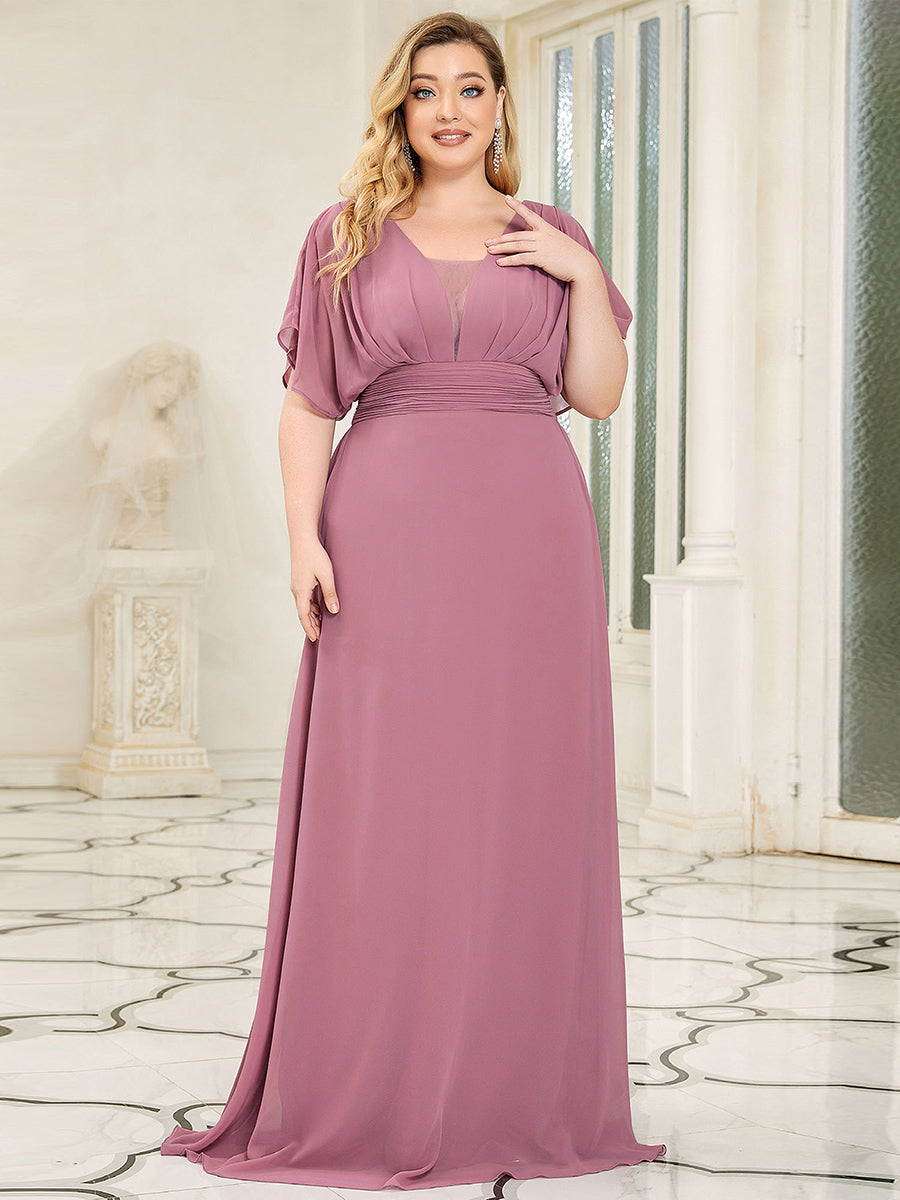 Robe de soirée longue en mousseline de soie à taille empire coupe A #Couleur_Orchidee