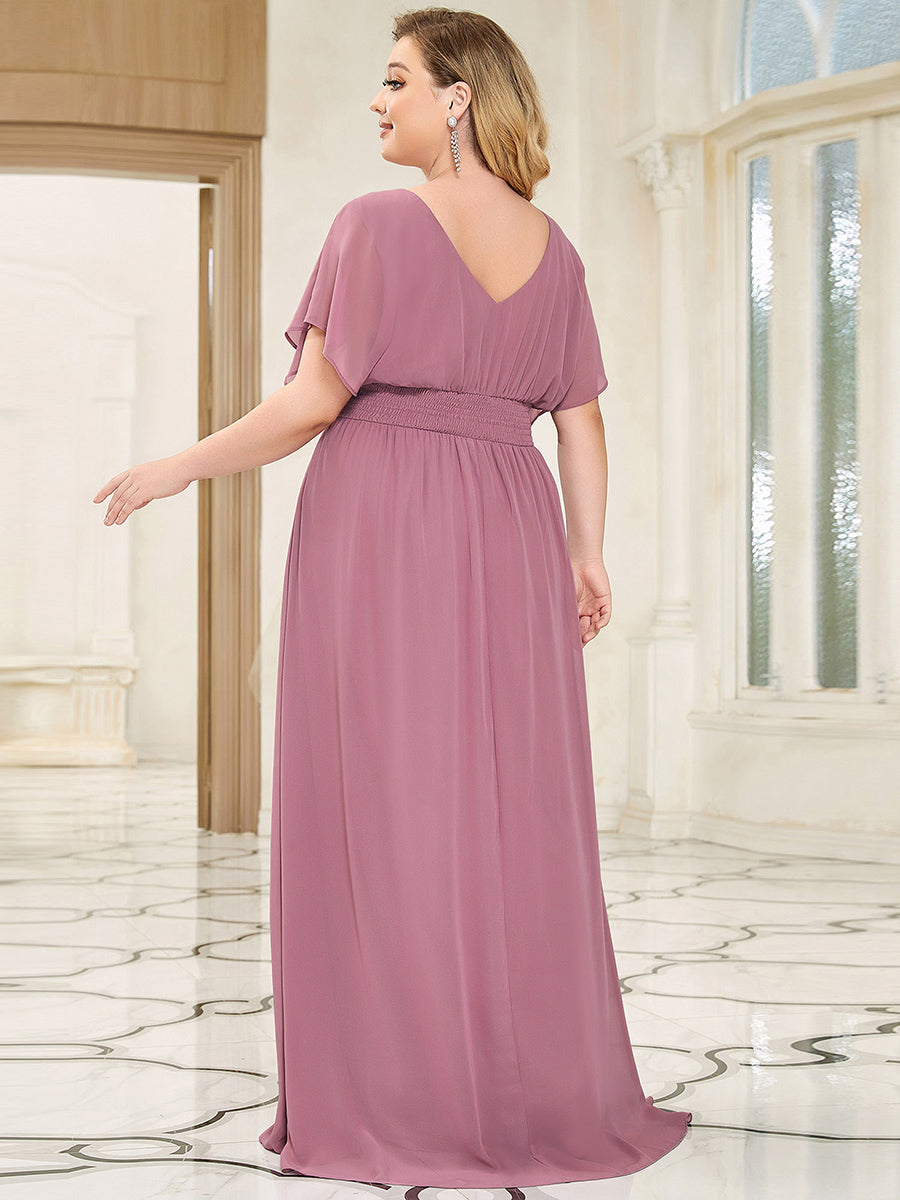 Robe de soirée longue en mousseline de soie à taille empire coupe A #Couleur_Orchidee