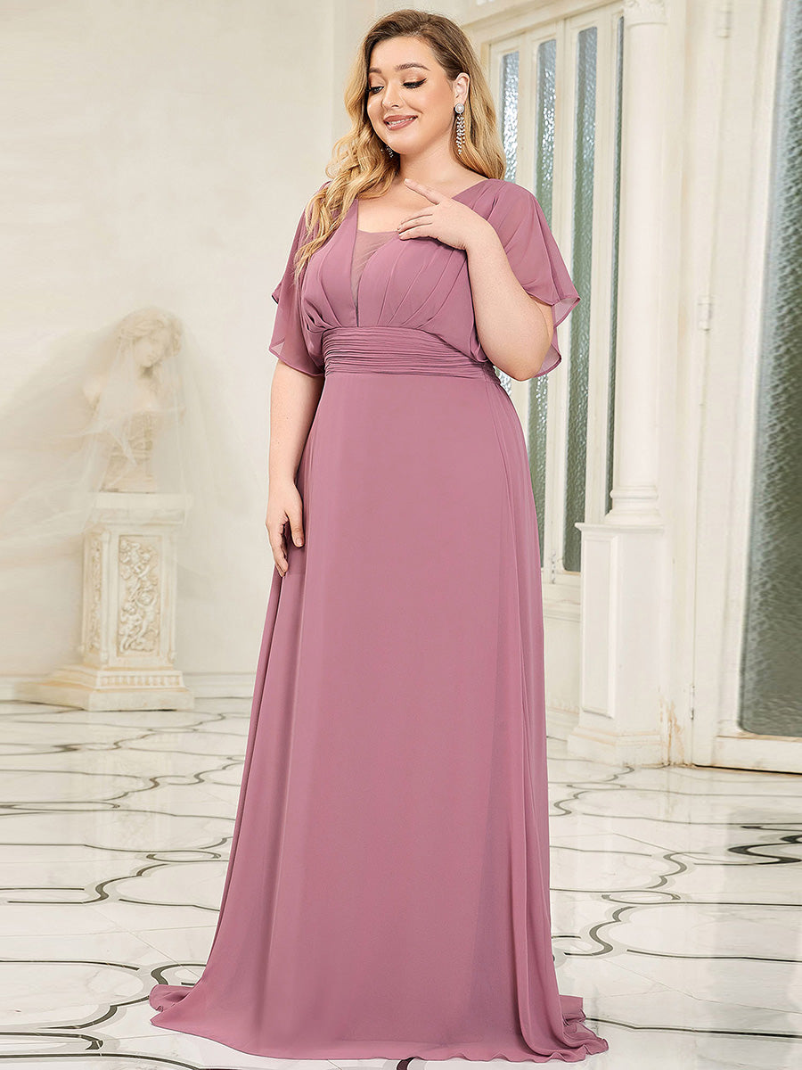 Robe de soirée longue en mousseline de soie à taille empire coupe A #Couleur_Orchidee