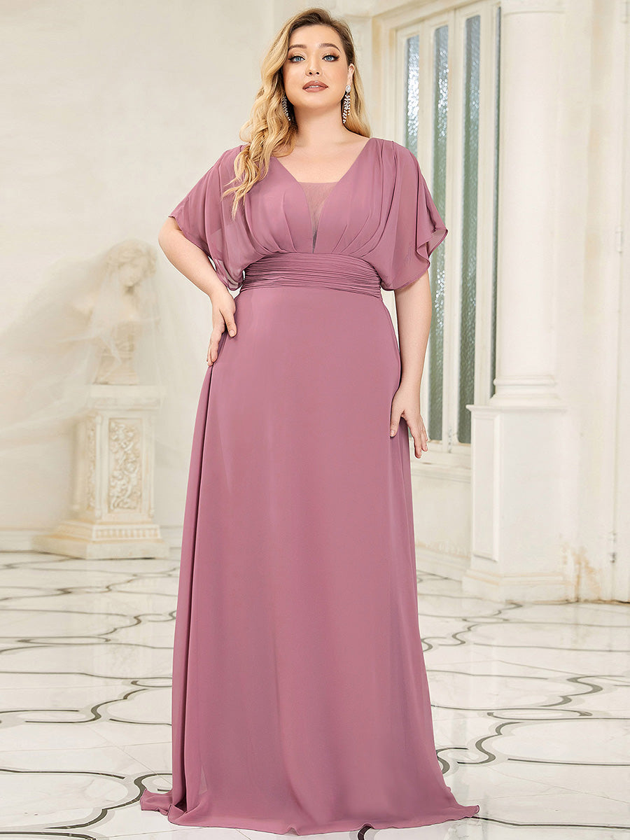 Robe de soirée longue en mousseline de soie à taille empire coupe A #Couleur_Orchidee