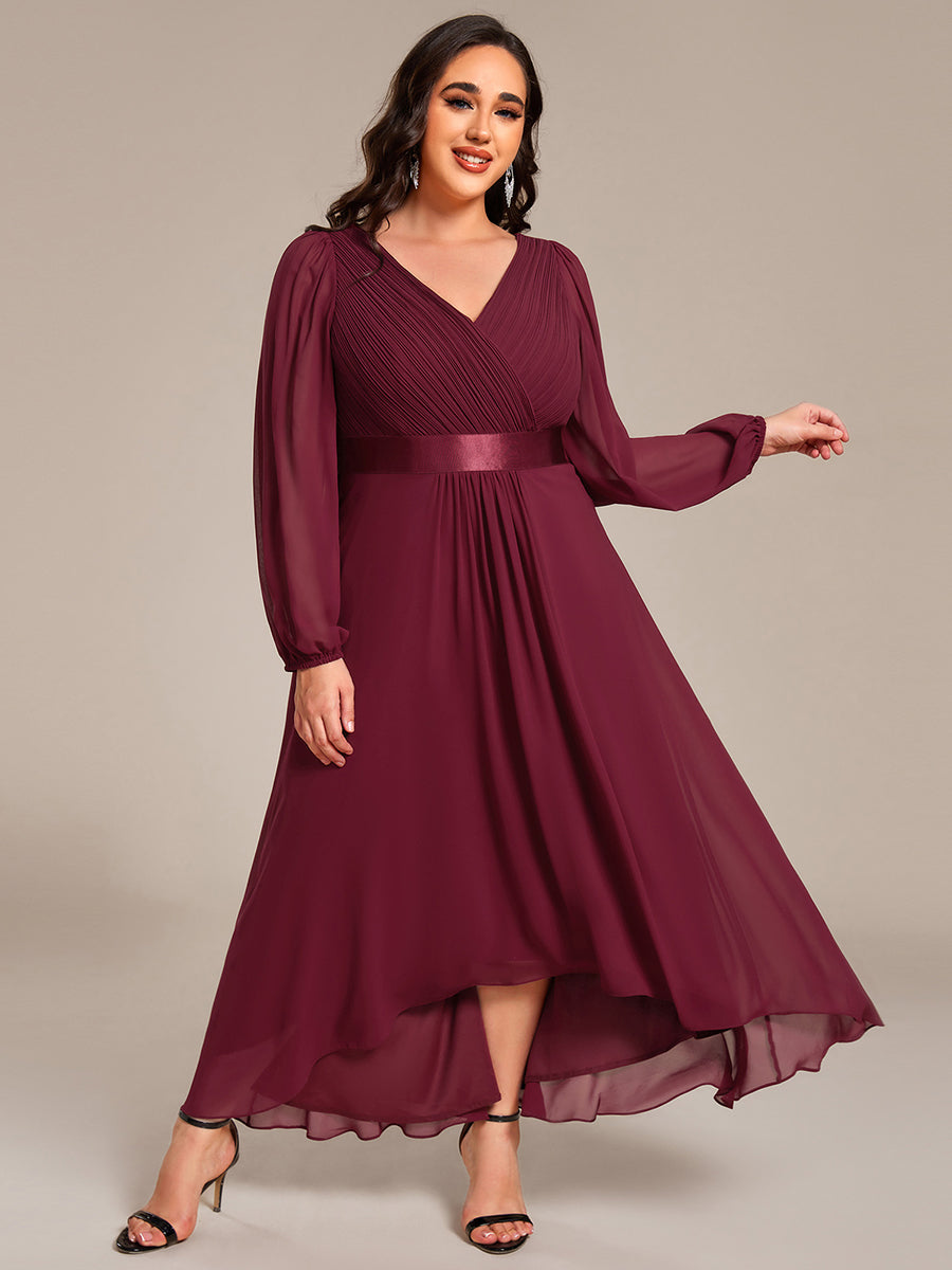 Robe midi pour invités de mariage en mousseline à manches longues #Couleur_Bordeaux