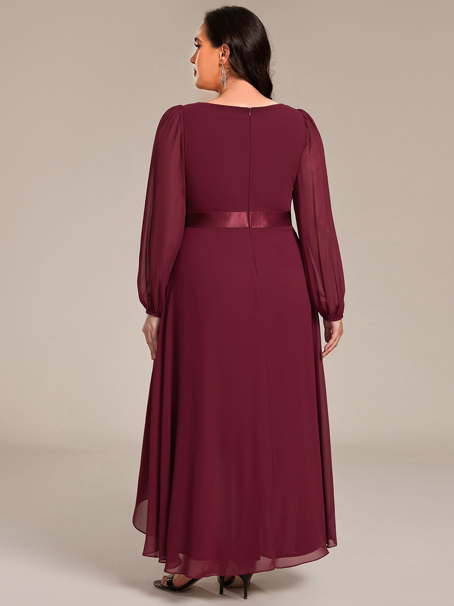 Robe midi pour invités de mariage en mousseline à manches longues #Couleur_Bordeaux