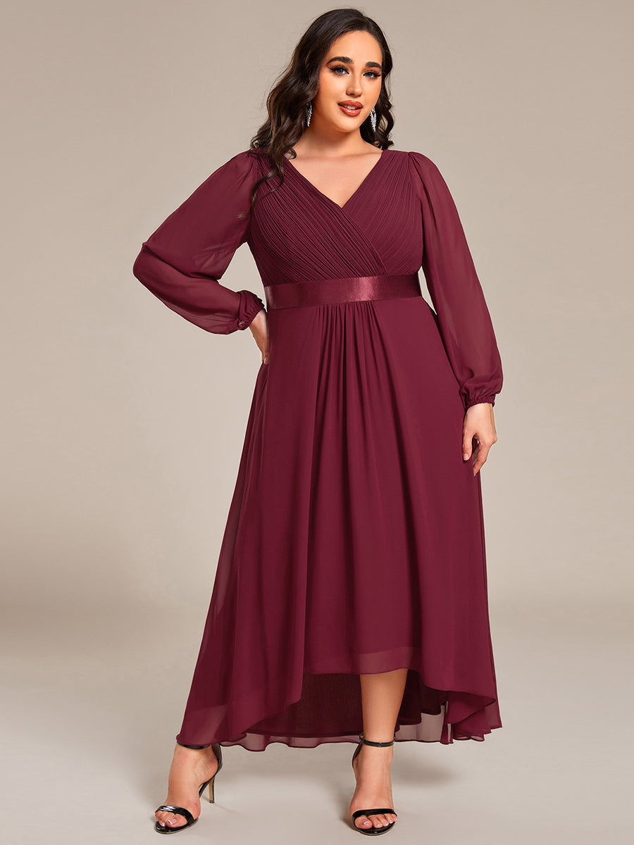 Robe midi pour invités de mariage en mousseline à manches longues #Couleur_Bordeaux