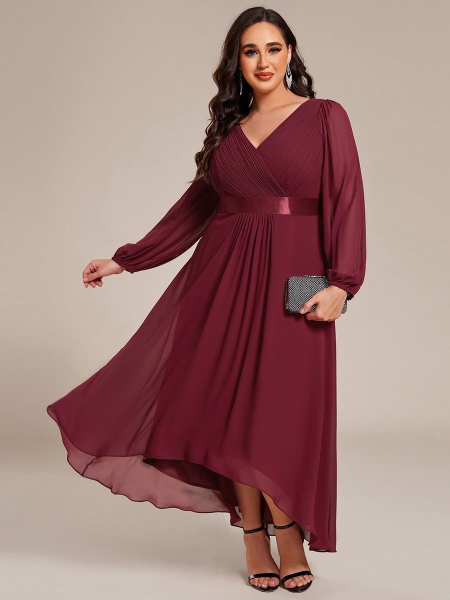 Robe midi pour invités de mariage en mousseline à manches longues #Couleur_Bordeaux