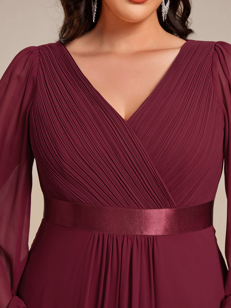 Robe midi pour invités de mariage en mousseline à manches longues #Couleur_Bordeaux