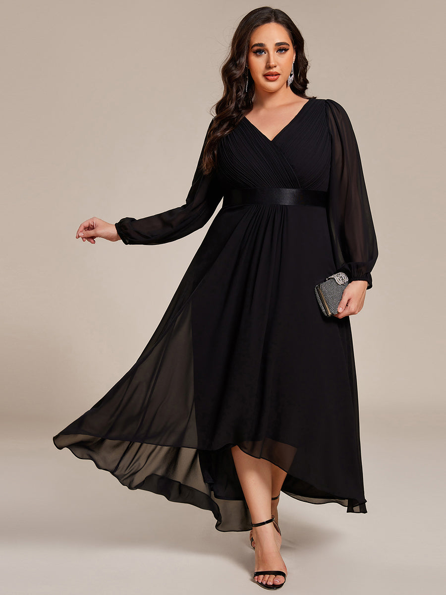 Robe midi pour invités de mariage en mousseline à manches longues #Couleur_Noir