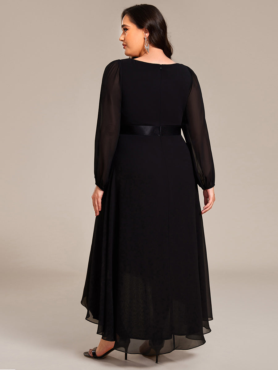 Robe midi pour invités de mariage en mousseline à manches longues #Couleur_Noir