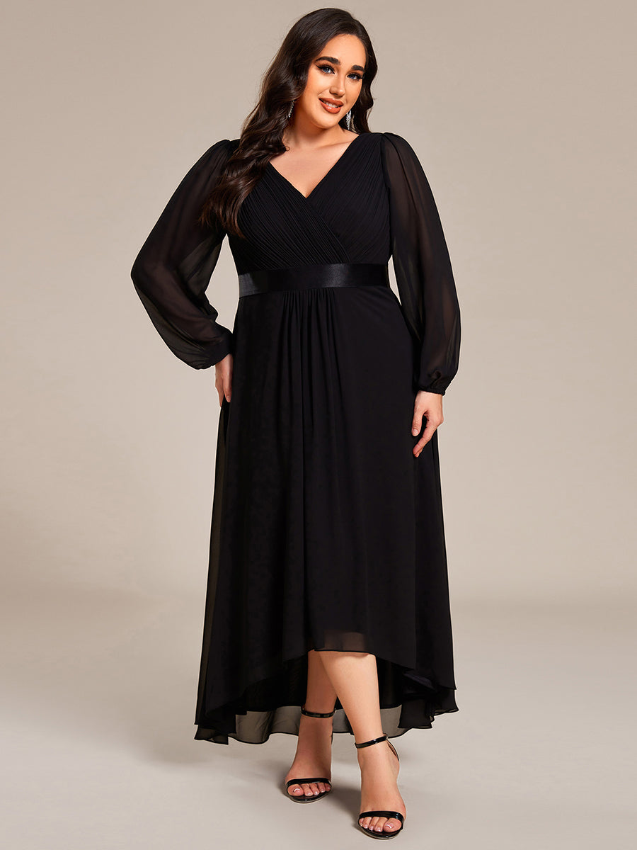 Robe midi pour invités de mariage en mousseline à manches longues #Couleur_Noir